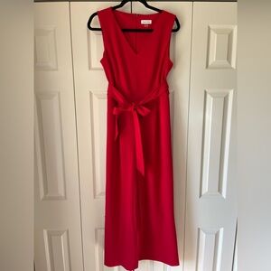 Calvin Klein Red V-Neck Sleeveless Jumpsuit